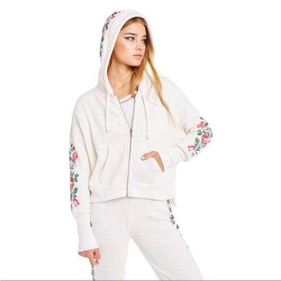Wildfox white rosy stems Theo hoodie and sweatpants lounge set - Picture 1 of 16